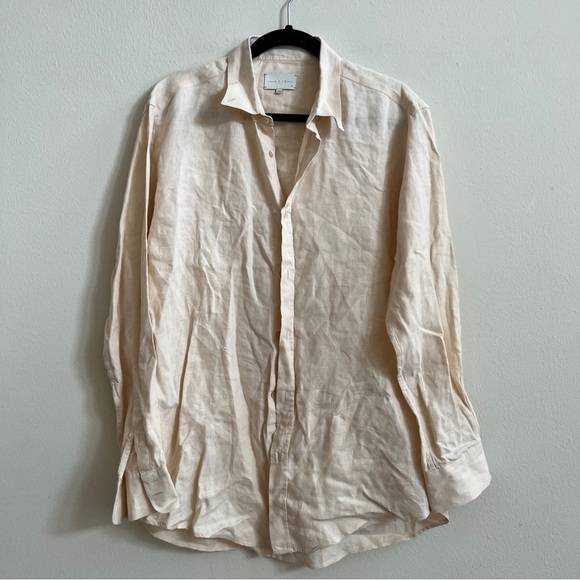 Arje tan linen button down shirt size xl